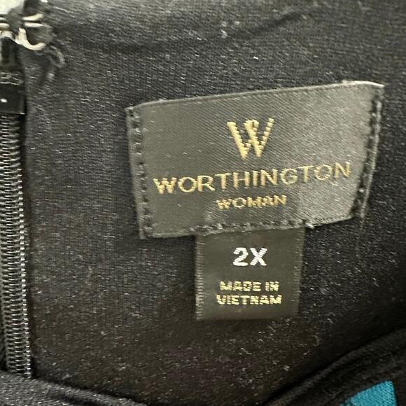 Worthington 2X Pencil Dress Teal Sleeveless Professional Lace Print Midi ! - Picture 8 of 8